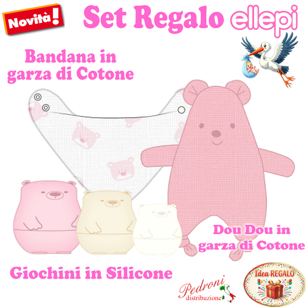 ELLEPI SET REGALO Bandana-DouDou in garza-Giochini CR1030 Rosa